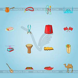 Turkey icons set, cartoon style - stock vector clipart