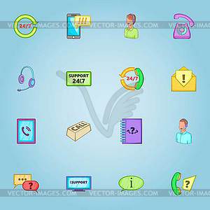 Support icons set, cartoon style - vector image