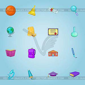 Education icons set, cartoon style - vector image