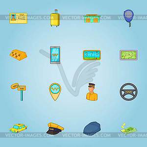 Taxi icons set, cartoon style - vector clipart