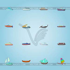 Ship icons set, cartoon style - vector EPS clipart