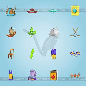 Sweden icons set, cartoon style - vector clip art