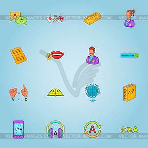 Translation icons set, cartoon style - vector clipart