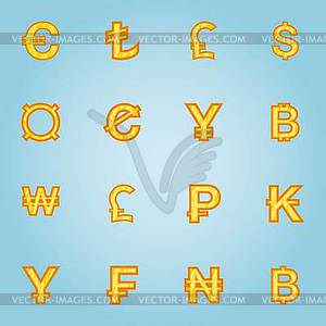 Currency icons set, cartoon style - vector clip art