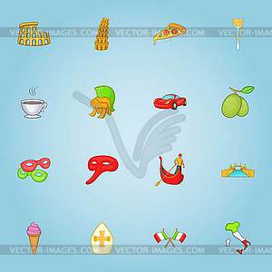 Italy icons set, cartoon style - vector clipart