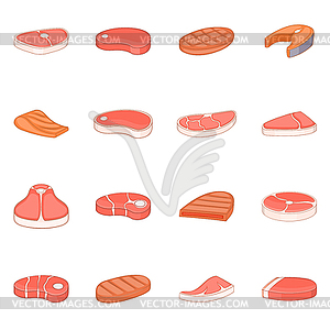 Набор иконок стейк, мультяшном стиле - изображение в формате EPS
