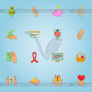 Donation icons set, cartoon style - vector image