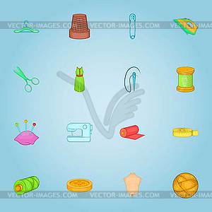 Sewing icons set, cartoon style - vector clipart