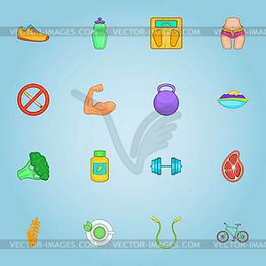 Sport icons set, cartoon style - vector clip art