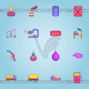 Oil production icons set, cartoon style - vector clipart