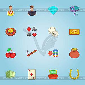 Casino game icons set, cartoon style - color vector clipart