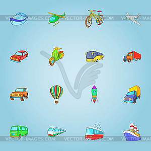 Transport icons set, cartoon style - vector image