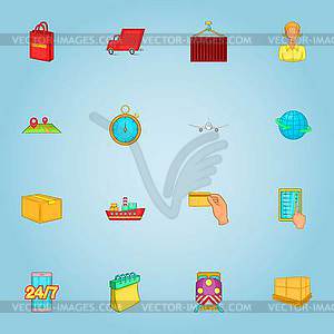 Delivery of cargo icons set, cartoon style - vector clipart