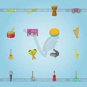 Musical instruments icons set, cartoon style - vector clipart