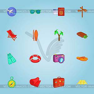 Tourism icons set, cartoon style - vector clipart