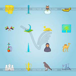 United Arab Emirates icons set, cartoon style - vector image