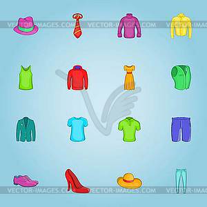 Clothing icons set, cartoon style - vector clip art