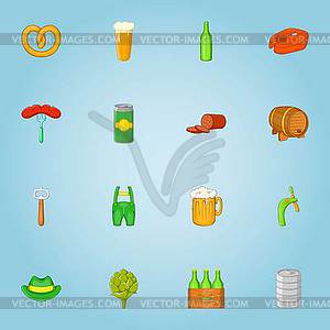 Beer alcohol icons set, cartoon style - vector clipart