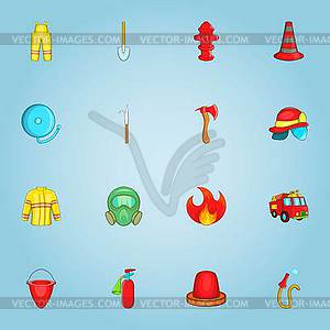 Fire service icons set, cartoon style - vector clipart / vector image