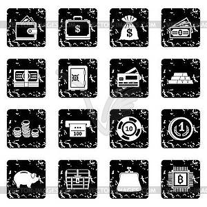 Finance icons set, grunge style - vector clip art