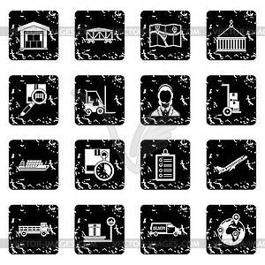 Delivery icons set, grunge style - white & black vector clipart