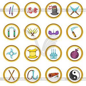 Ninja set, cartoon style - vector clip art