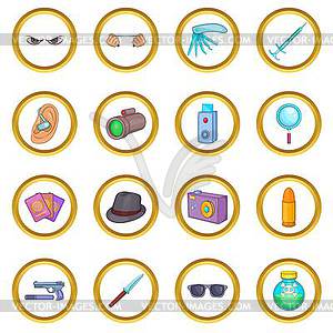 Spy and security set, cartoon style - vector image