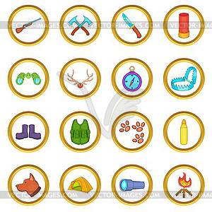 Hunting set, cartoon style - vector clipart