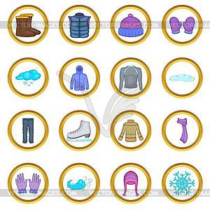 Winter clothes set, cartoon style - vector clipart