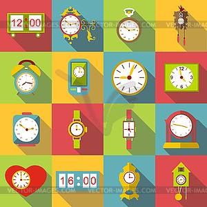 Different clocks icons set, flat style - vector clipart / vector image