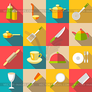 Tableware items icons set, flat style - vector image