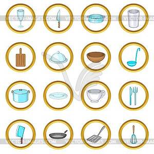 Basic dishes set, cartoon style - vector clipart