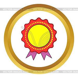 Award rosette with violet ribbon icon - vector image