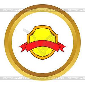 Gold shield with red ribbon icon - vector image