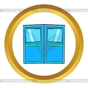Blue double entrance doors icon - royalty-free vector image