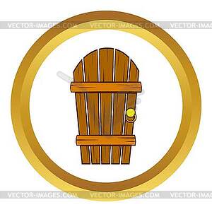 Old arched wooden door icon, cartoon style - vector image