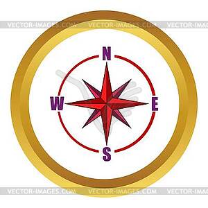Red compass rose icon, cartoon style - vector clipart