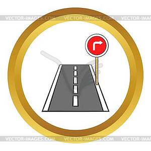 Road and red road sign pointing right icon - vector clipart