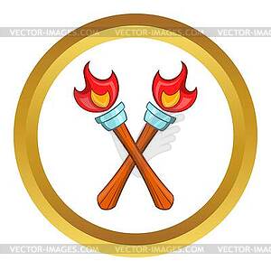Crossed flaming torches icon, cartoon style - vector clipart