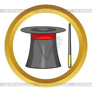 Magic hat and wand icon, cartoon style - vector clipart