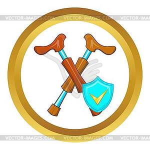 Crossed crutches and sky blue shield icon - vector image