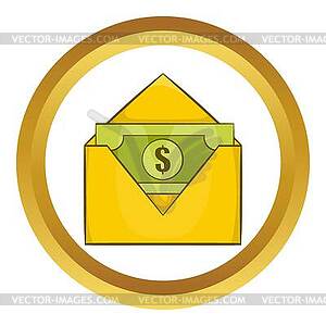 Dollar bills in yellow paper envelope icon - vector image