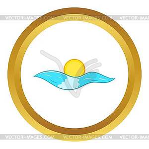 Sun and sea waves icon - vector image
