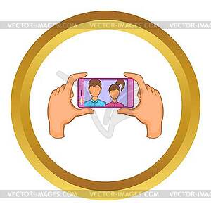 Hands photographed on cell phone icon - vector clip art