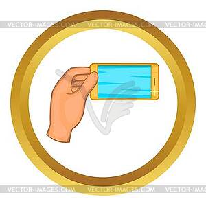 Hand holding smartphone icon - vector image