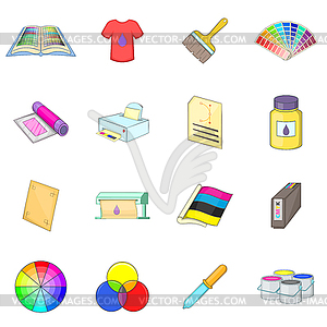 Print process icons set, cartoon style - vector clip art