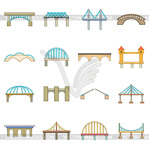 Bridge construction icons set, cartoon style - vector image