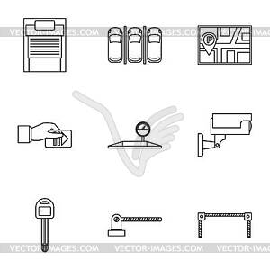 Parking transport icons set, outline style - vector clipart