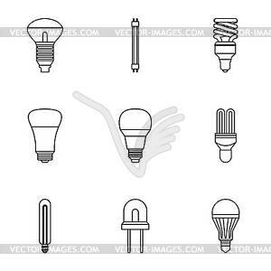 Lighting icons set, outline style - vector clipart