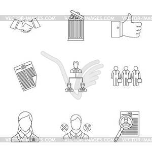 Staffing agency icons set, outline style - vector clipart